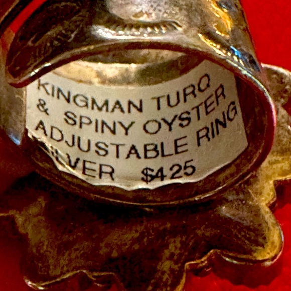 Ring Adjustable-Kingman Turquoise and Spiny Oyster flower Ring - Picture 3 of 12